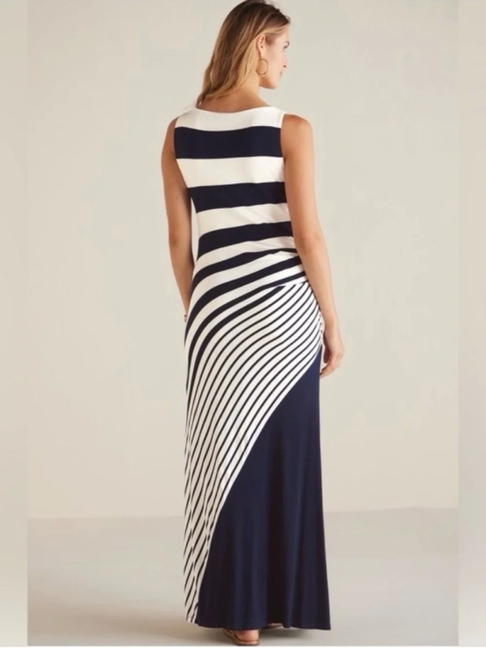 Soft Surroundings Vela Infinity Navy Blue White Striped Ruched Maxi Dress 3X